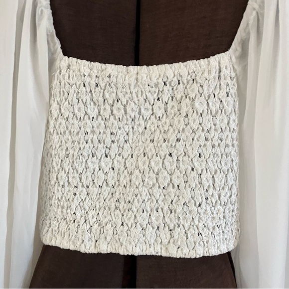 Flying Tomato Size XL White Crop Top Lace Balloon Sleeve Smocked Festival Pirate - Picture 6 of 12